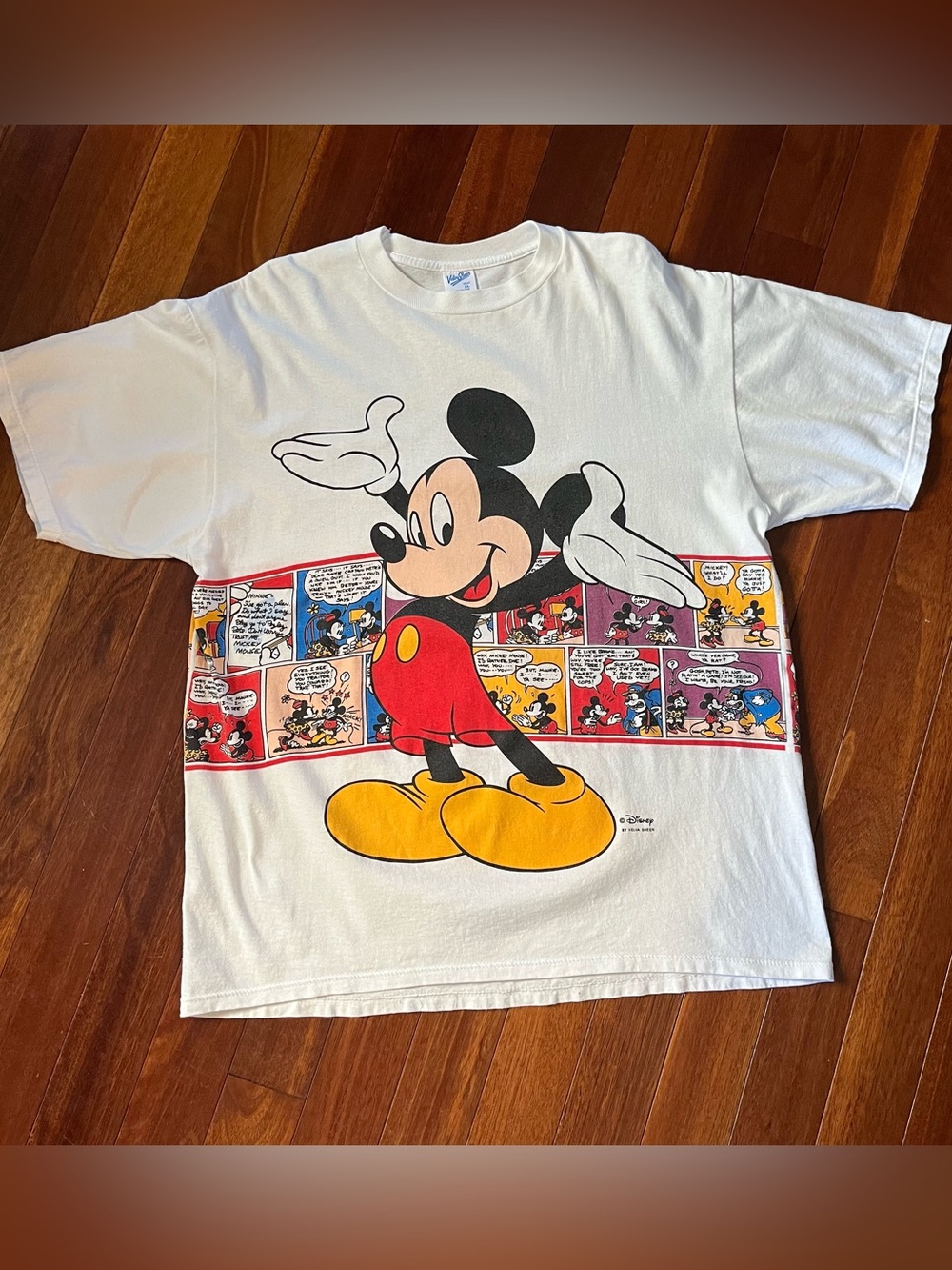 Vintage 80s Velva Sheen Mickey Mouse Comic Strip All Over Print Shirt Large